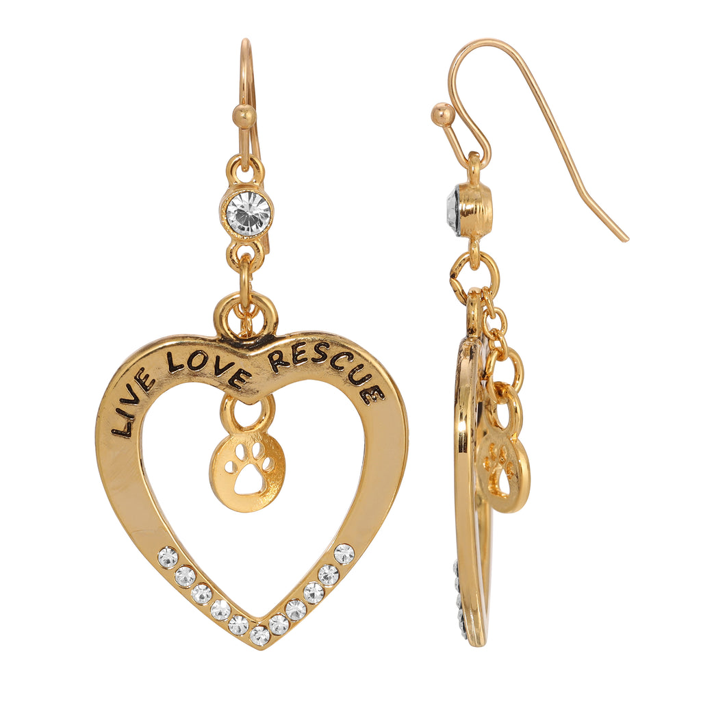 Open Heart Crystal Live Love Rescue Drop Earrings