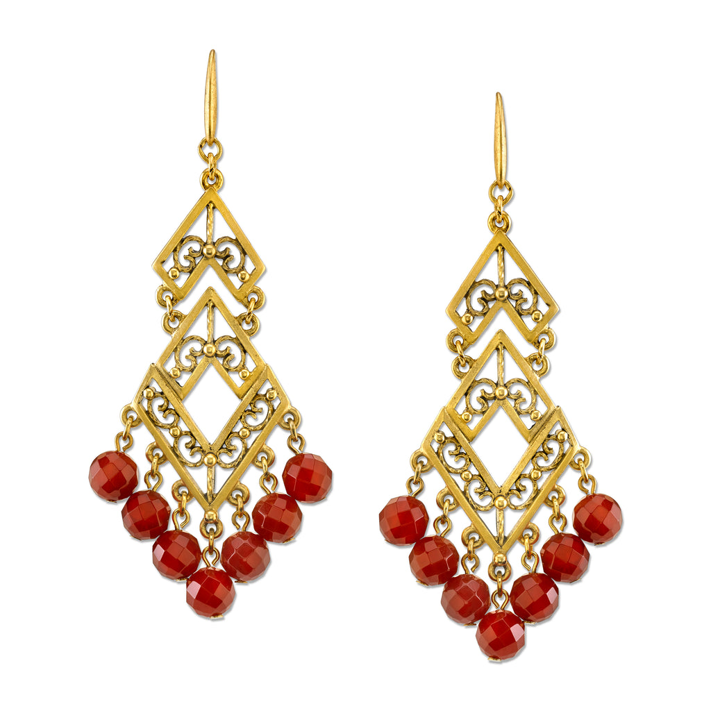 Antiqued Carnelian Gemstone Chevron Chandelier Earrings