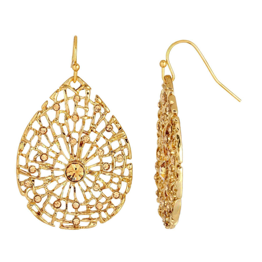 Teardrop Web Filigree Round Crystal Drop Earrings