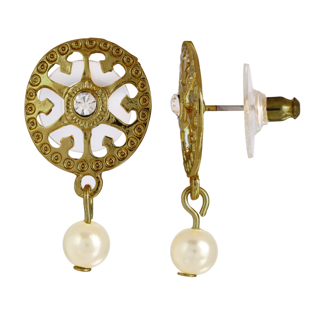 Romanesque Crystal And Faux Pearl Filigree Earrings