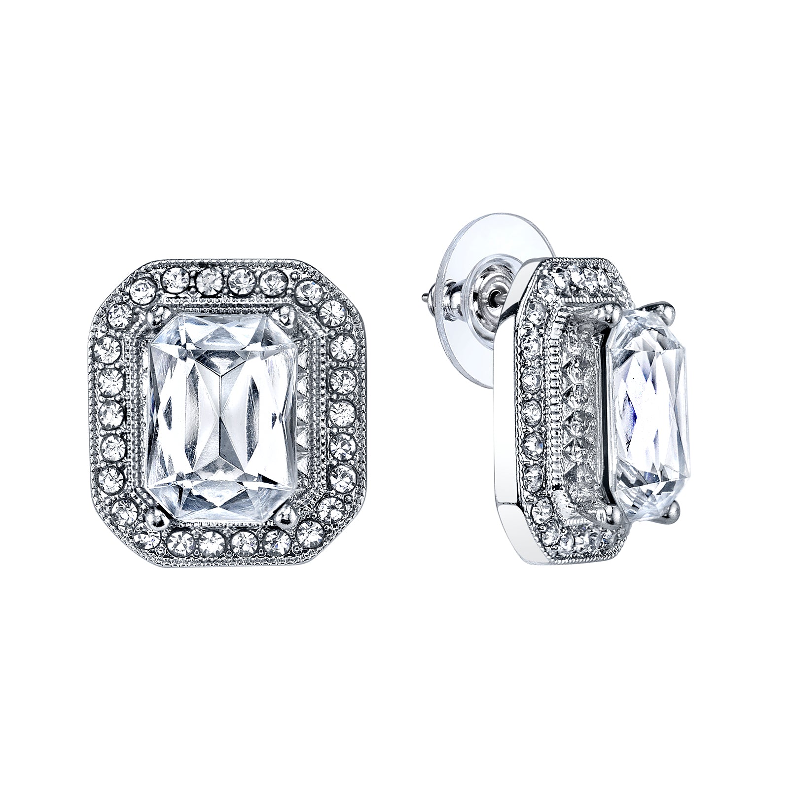 1928 Jewelry Crystal Octagon Button Earrings