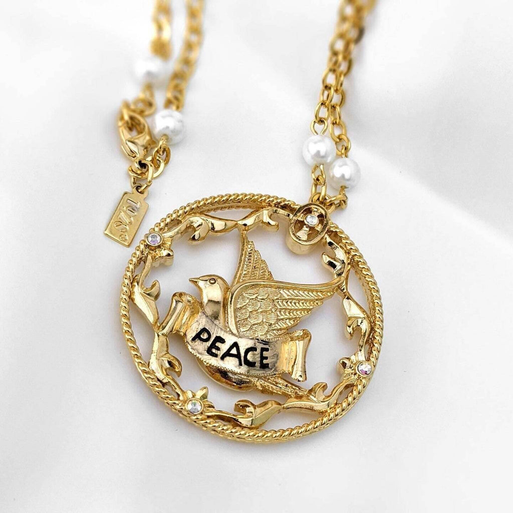 Dove Peace Medallion Pendant Necklace 30"