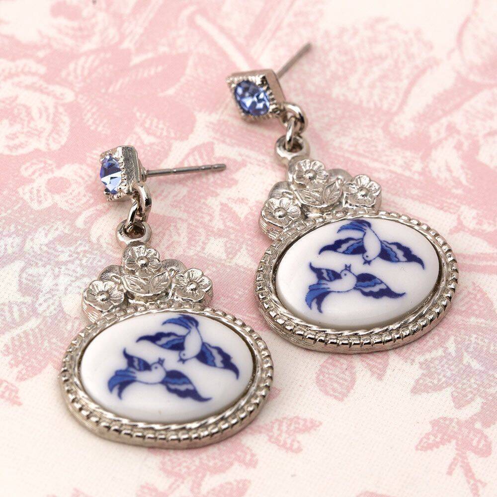 blue willow flower light sapphire crystal post drop earrings