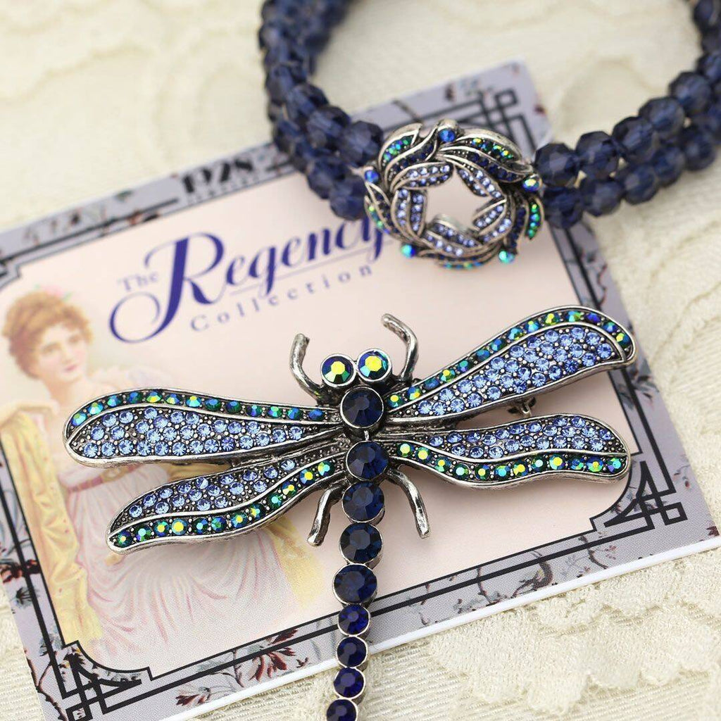 Giovane Iridescent AB & Blue Stone Dragonfly Brooch