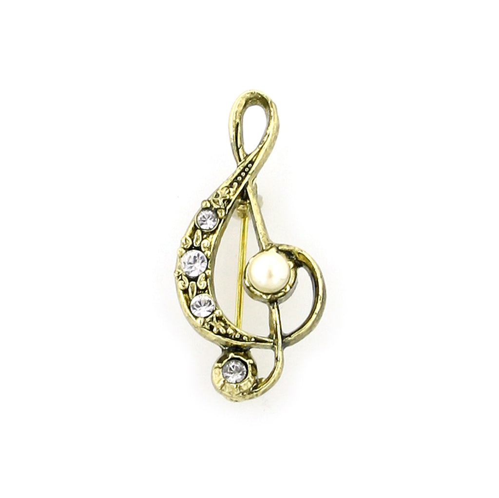 Treble Clef Crystal & Faux Pearl Pin