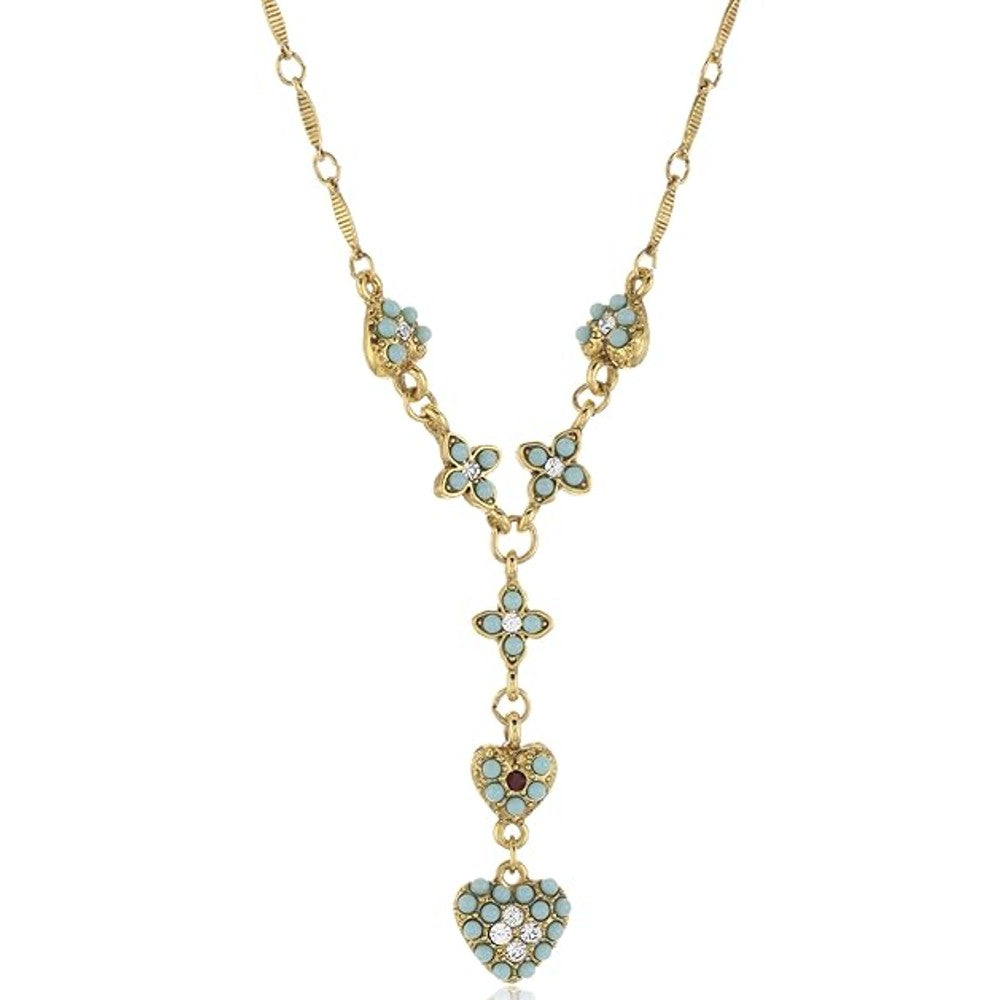 Antiquities Couture Crystal Turquoise And Red Heart Y Necklace 18"