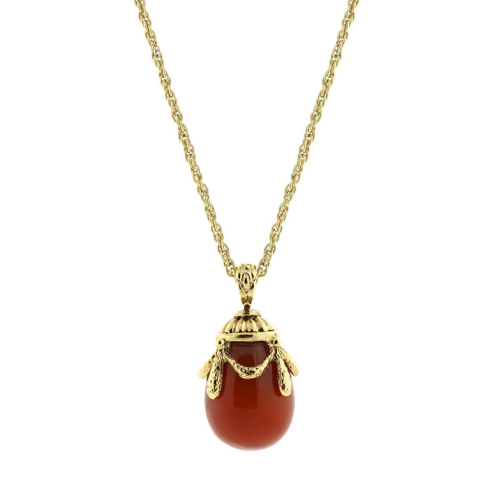 1928 Jewelry Gemstone Egg Pendant Necklace 30"