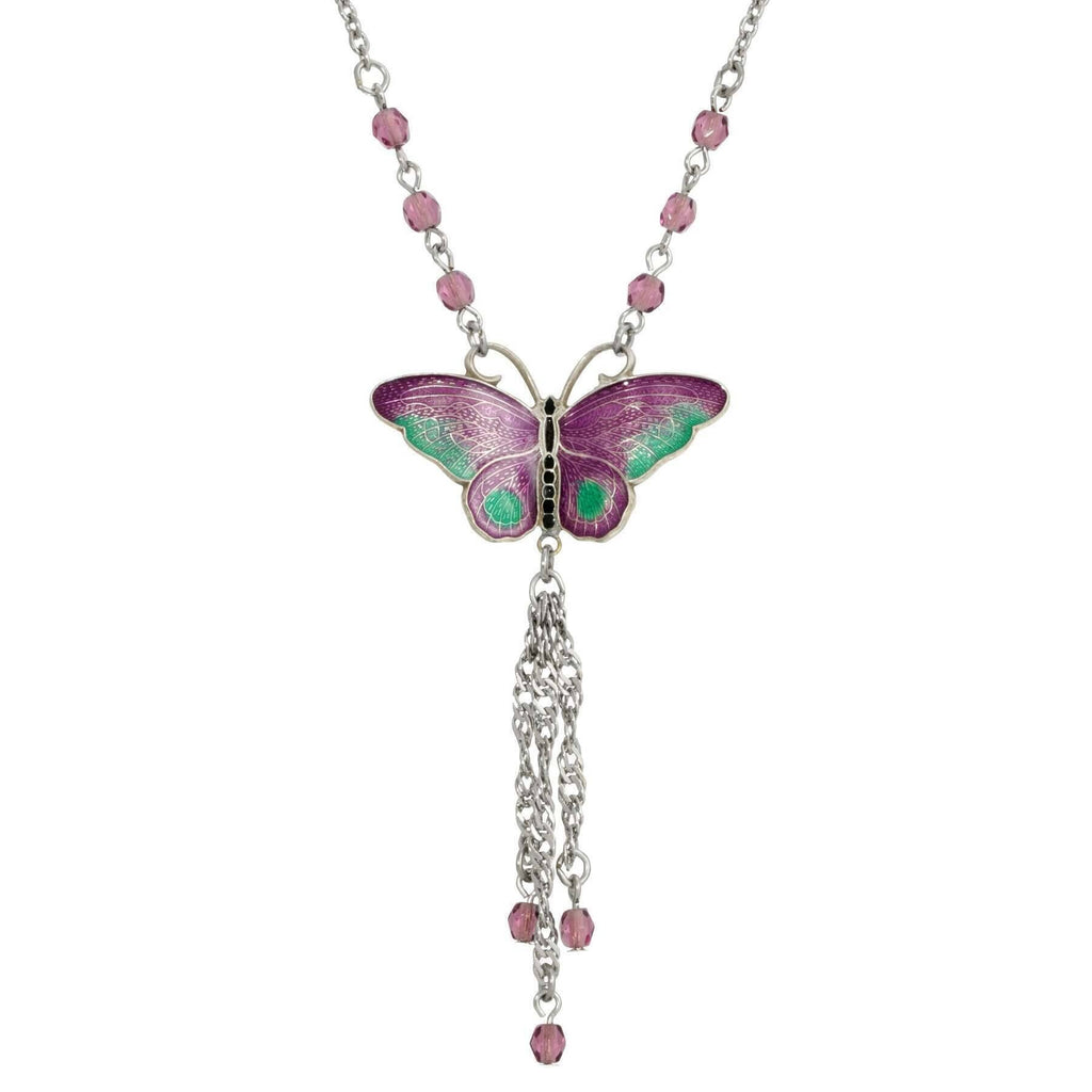 Enamel Butterfly Necklace 16" + 3" Extender