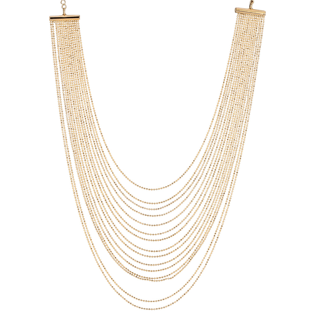 Gold Multi Strand Ball Chain Necklace 14.5" + 3" Extension