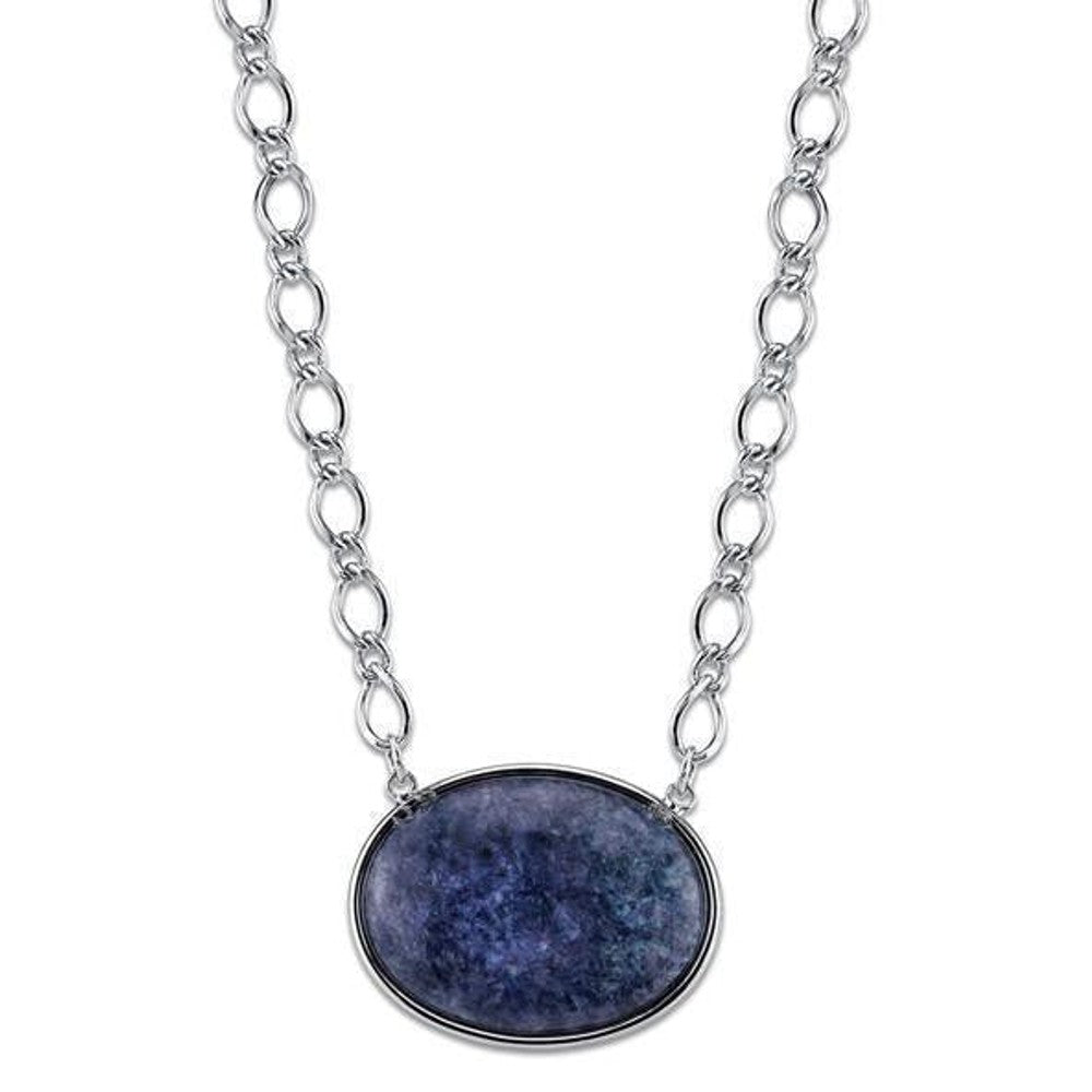 Blue Sodalite Gemstone Oval Stone Pendant Necklace 16" + 3" Extender