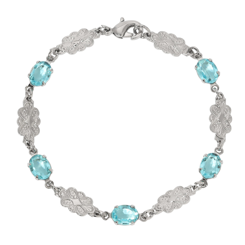 1928 Jewelry Atlantis Aqua Blue Oval Glass Crystal Link Bracelet