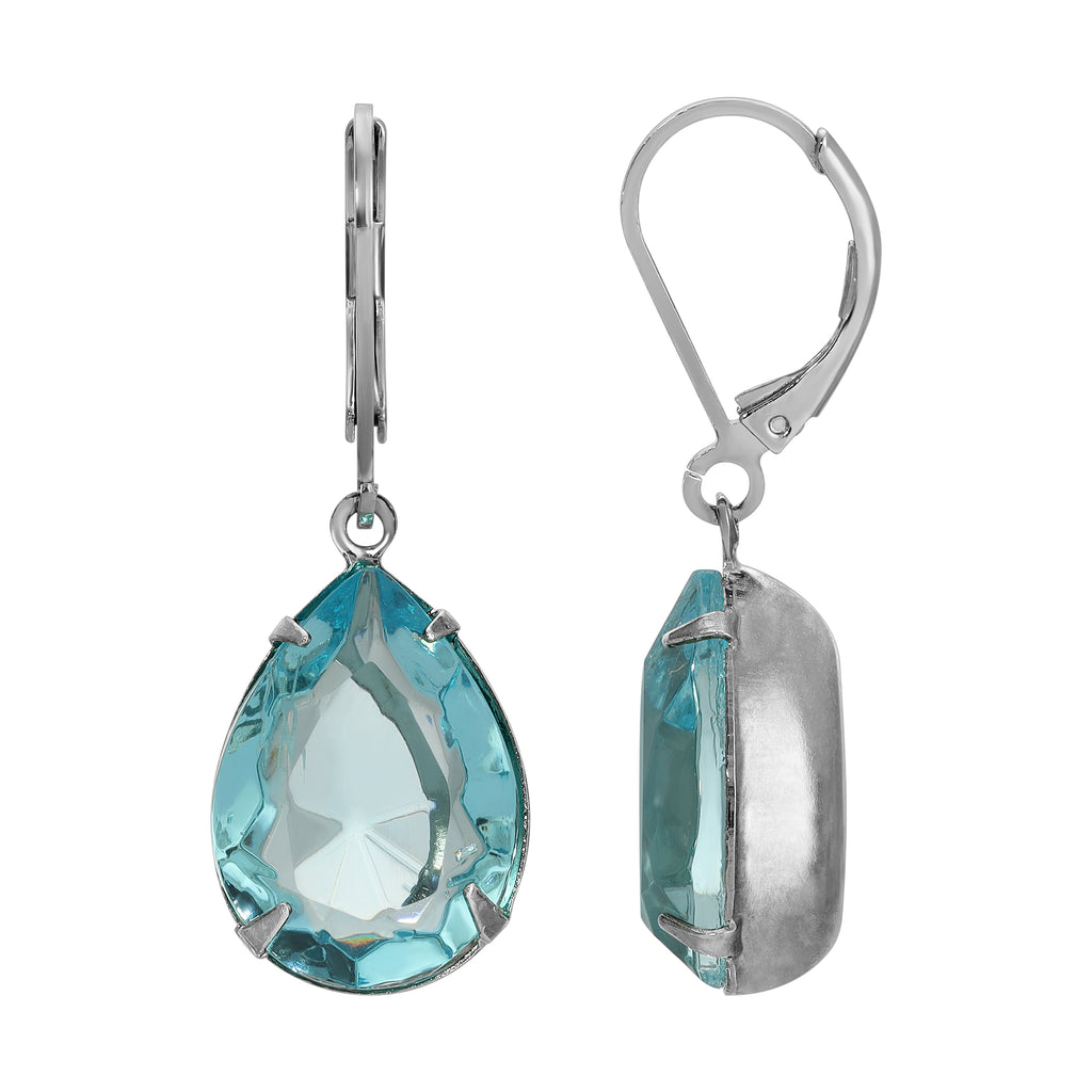 1928 Jewelry Atlantis Aqua Blue Pear Shaped Glass Crystal Drop Earrings