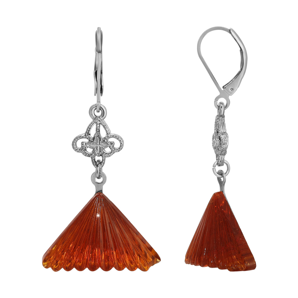 1928 Jewelry Filigree & Fluted Topaz Glass Dangling Earrings