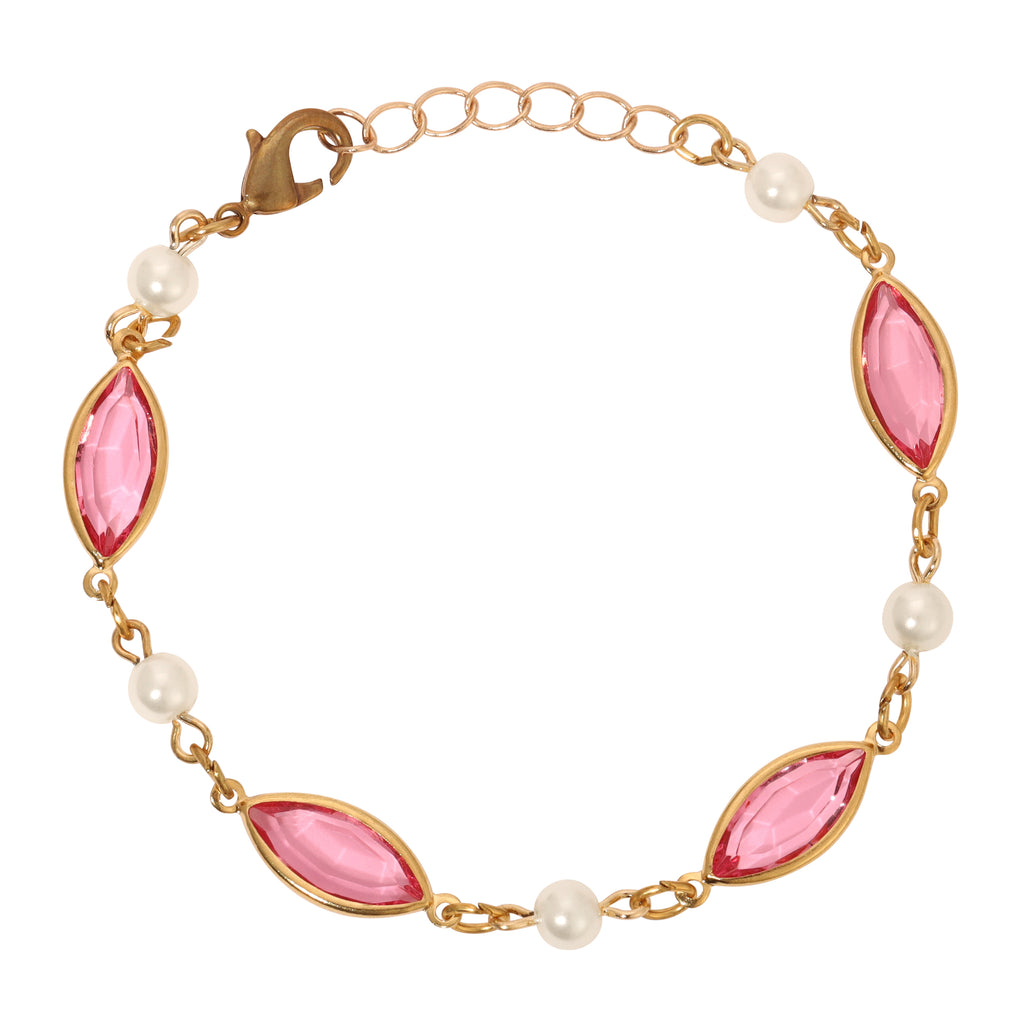 1928 Jewelry Navette Rose Pink Austrian Crystal & Faux Pearl Link Bracelet