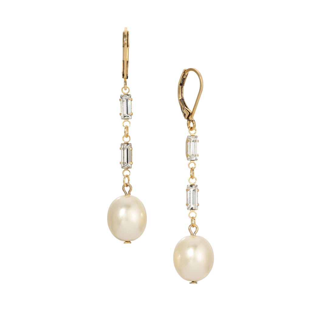 Bridal Bliss Faux Pearl & Baguette Crystal Linear Earrings