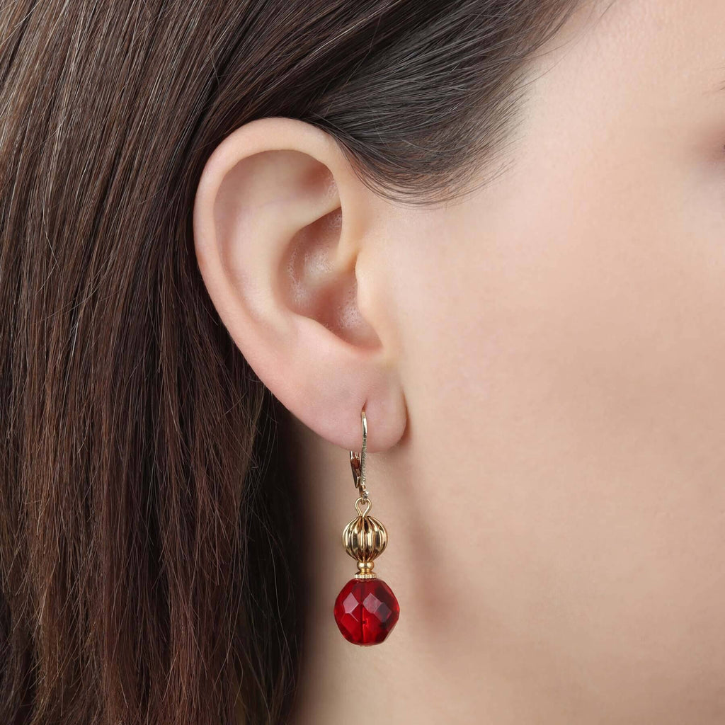 Glimmering Siam Red Dangling Earrings