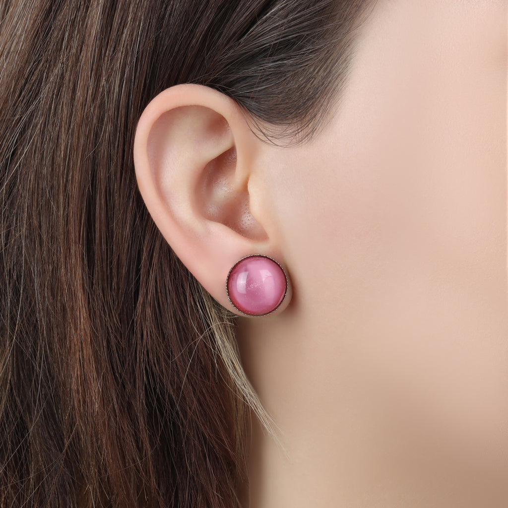 Lifestyle Roseate Paradise Round Pink Glass Stone Stud Earrings