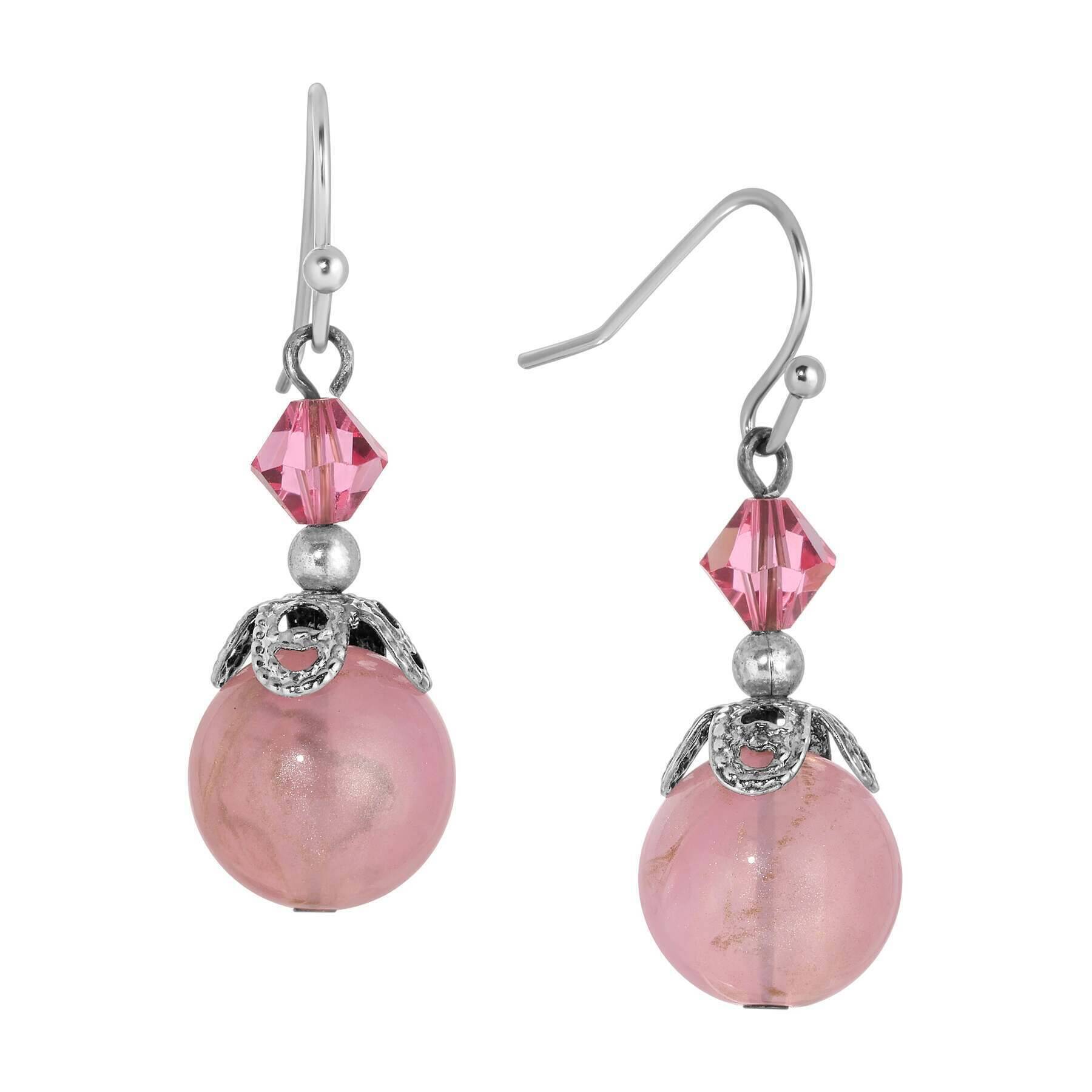 1928 Jewelry Roseate Paradise Light Rose Pink Crystal Oval Pink Bead Dangling Earrings