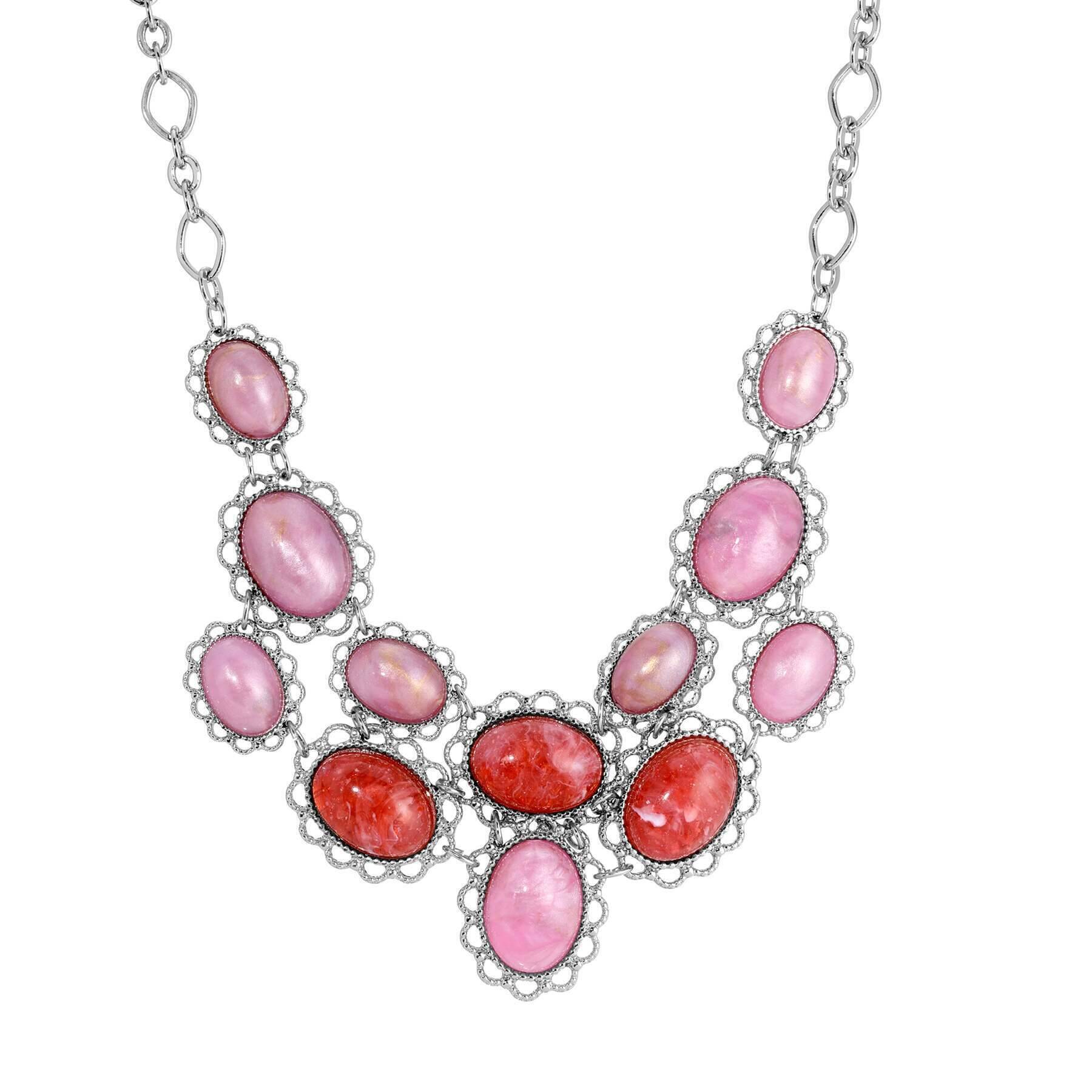 1928 Jewelry Roseate Paradise Coral Quartz & Pink Stone Bib Necklace 16" + 3" Extension