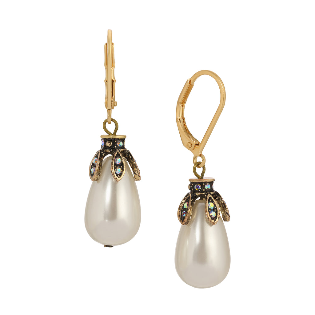 1928 Jewelry AB & Fuchsia Crystal White Teardrop Faux Pearl Drop Earrings