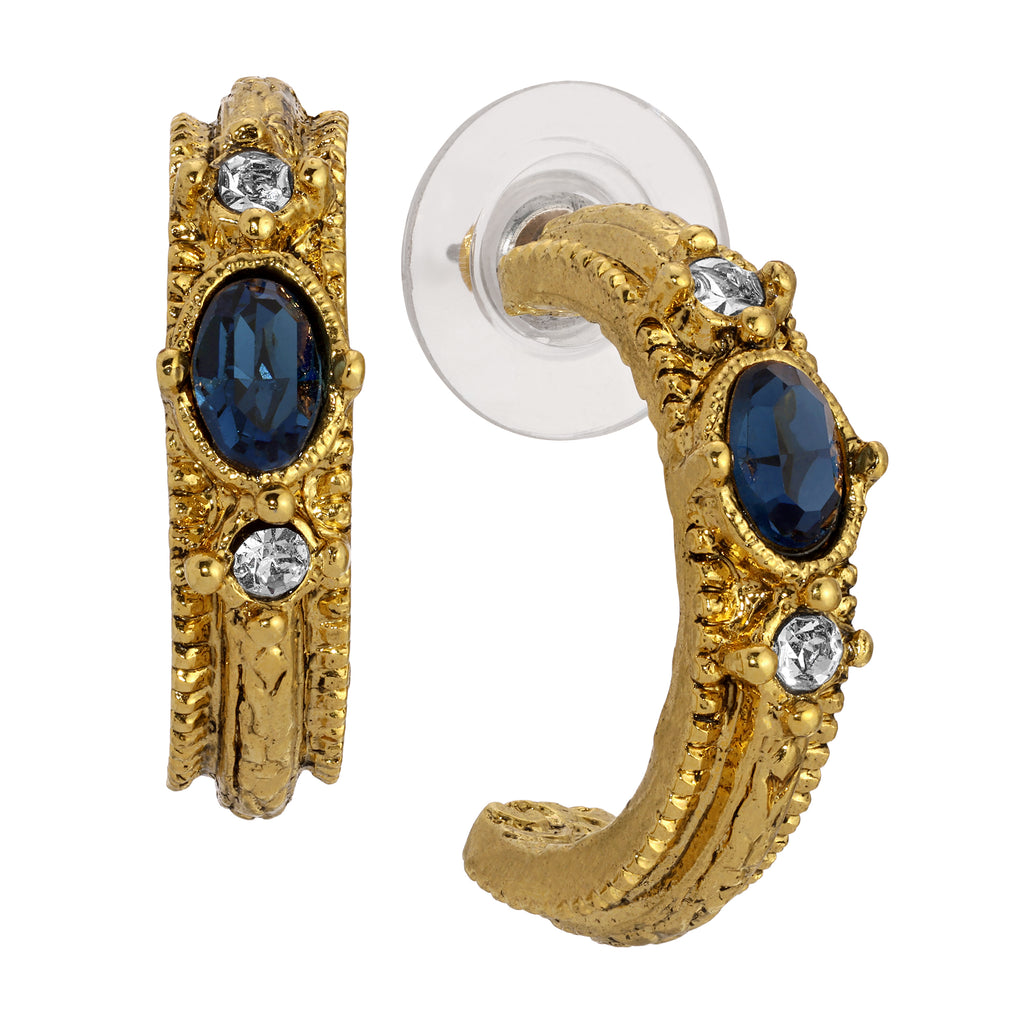 Heritage Crystal & Gold Half Hoop Earrings