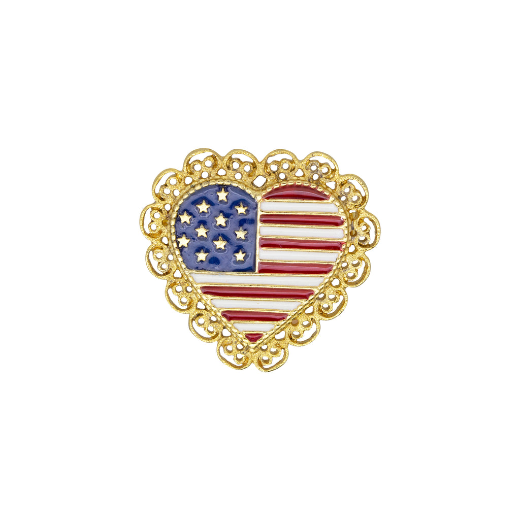 Patriotic American Flag Heart Filigree Pin