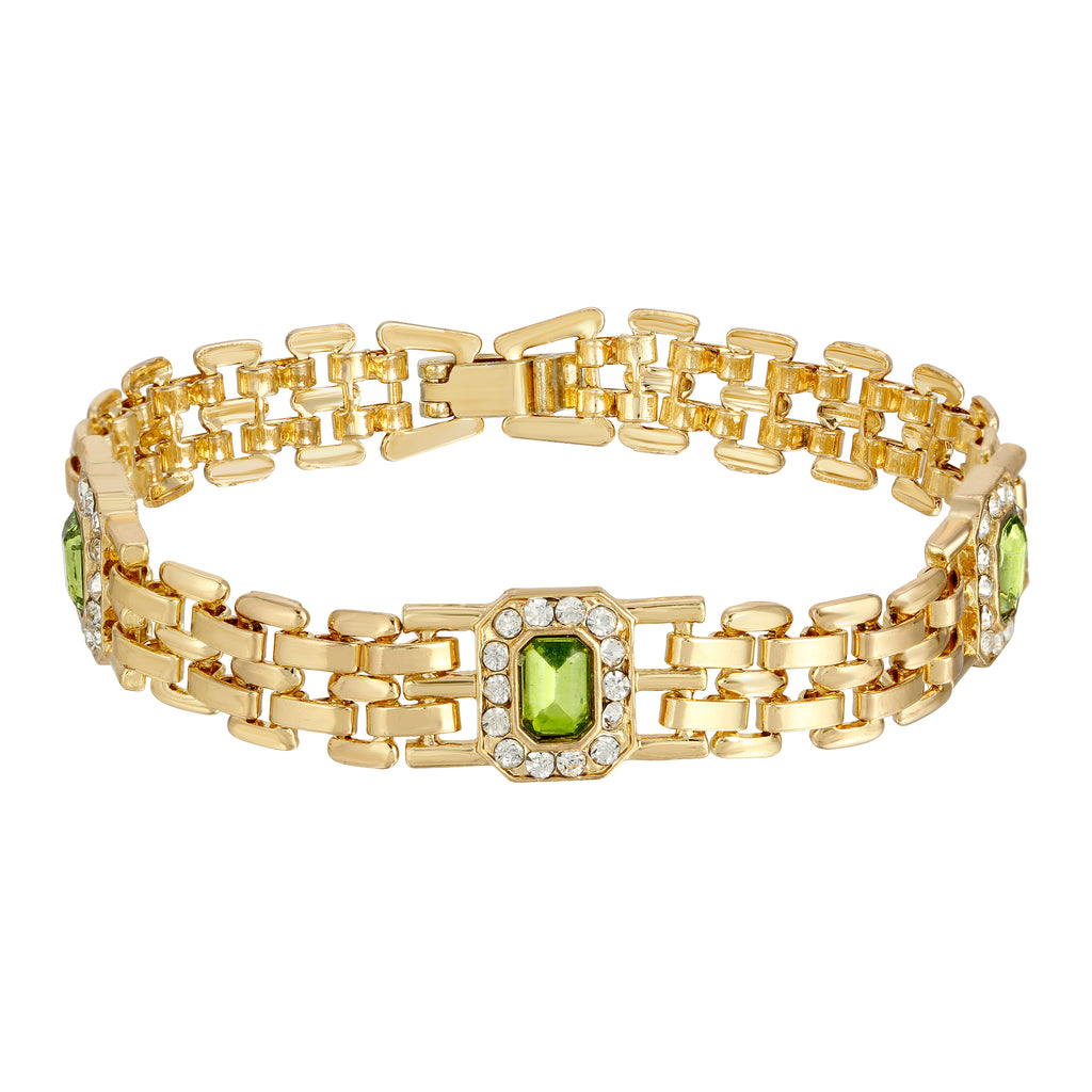 Octagon Peridot Green Crystal Brick Chain Bracelet