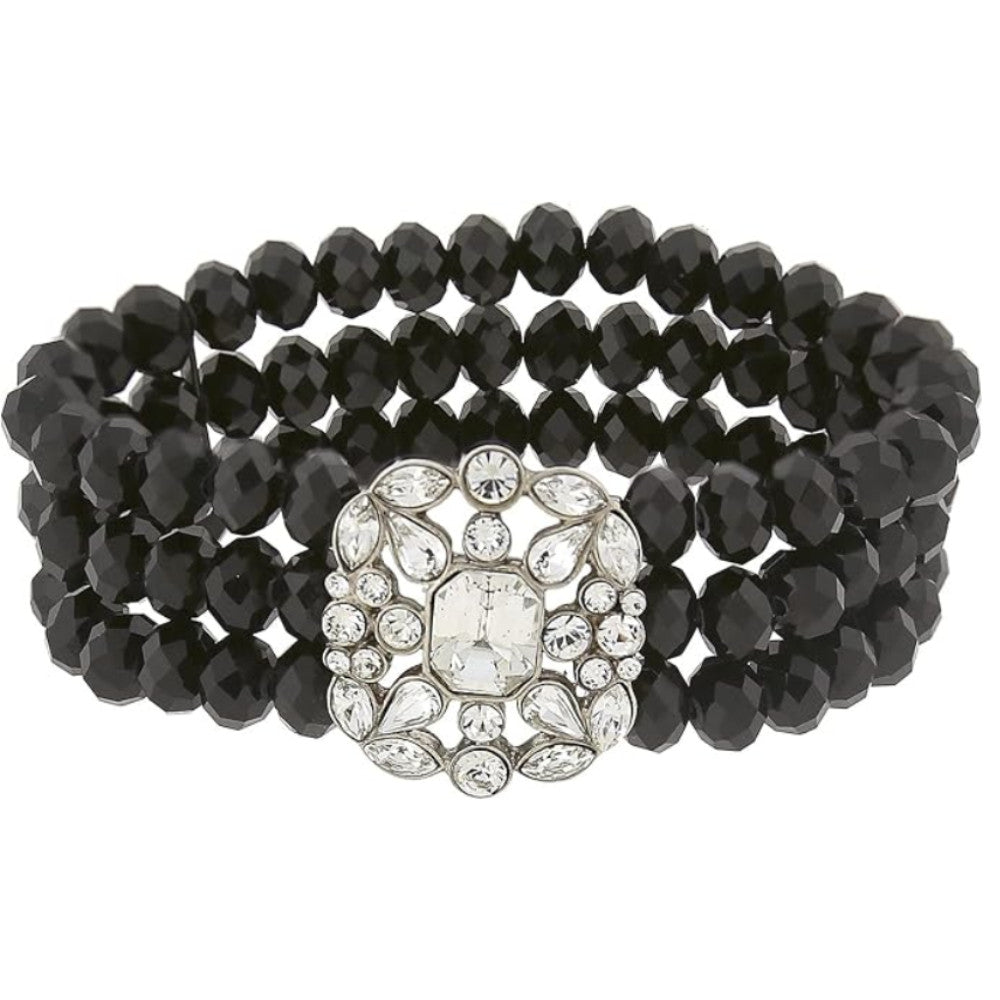 Crystal Symphony Black Glass Beaded Stretch Bracelet