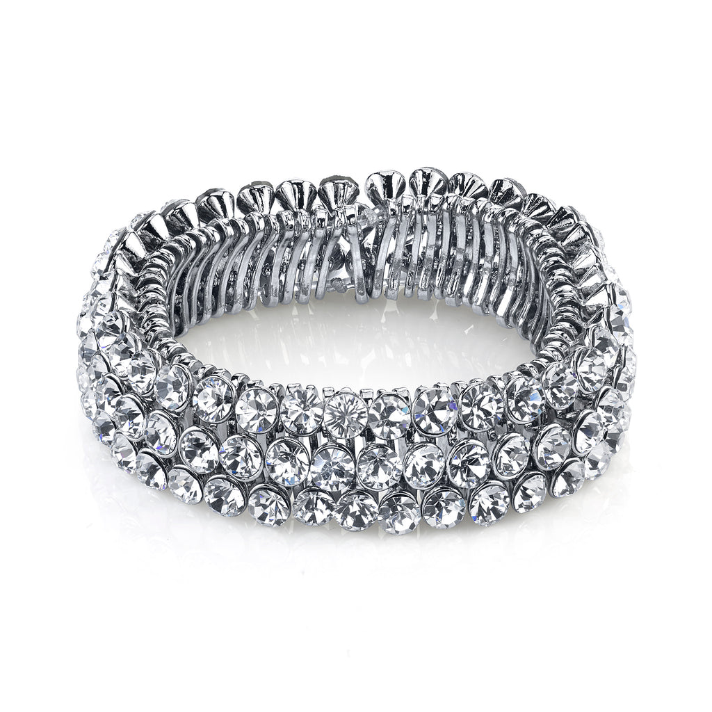 3-Row Clear Glass Crystal Stretch Bracelet