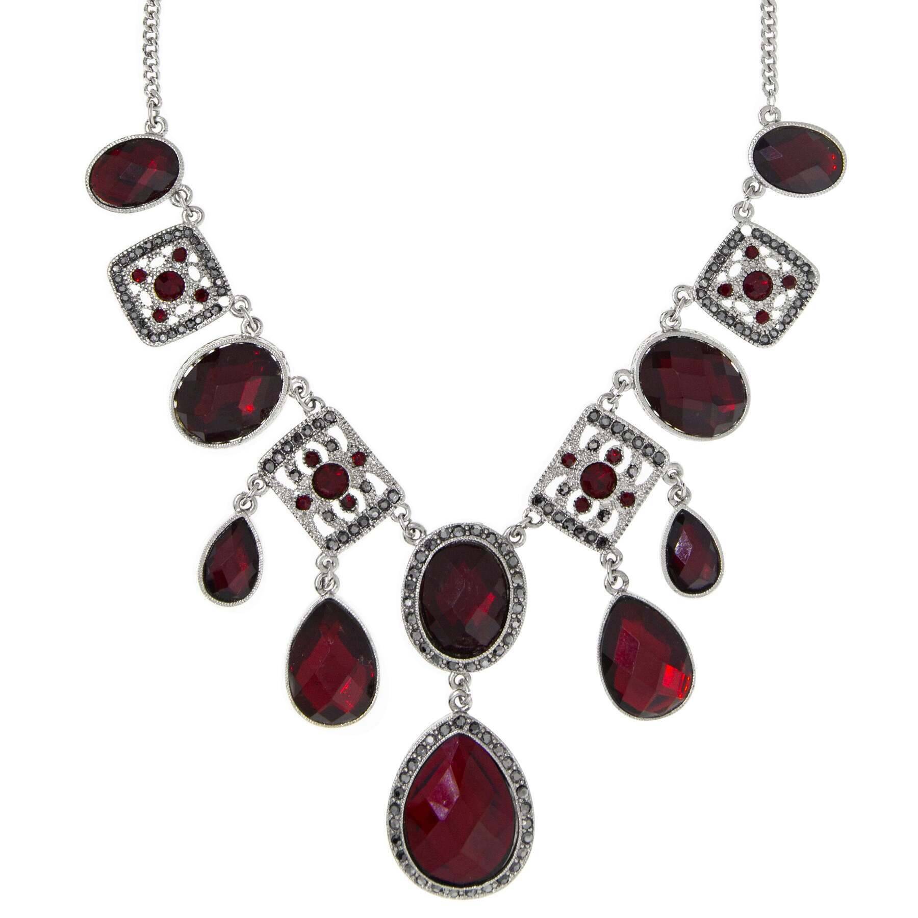 1928 Jewelry Regal Ruby Crystal Statement Necklace 16" + 3" Extension