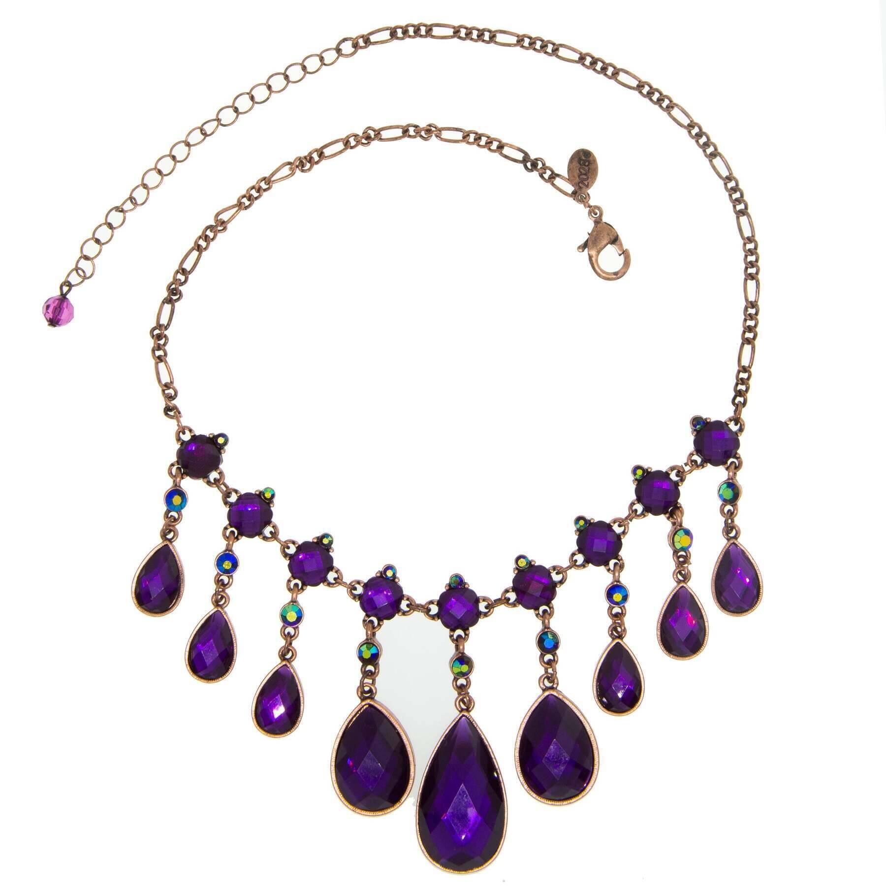 1928 Jewelry Mystic Purple Stone & AB Crystal Bib Statement Necklace 16" + 3" Extension