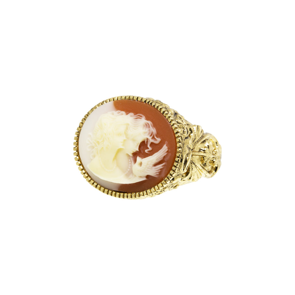 Twin Muse And Bird Cameo Ring