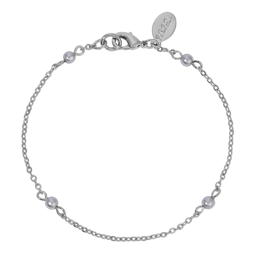 Light Grey Faux Pearl Chain Bracelet 7 Inch