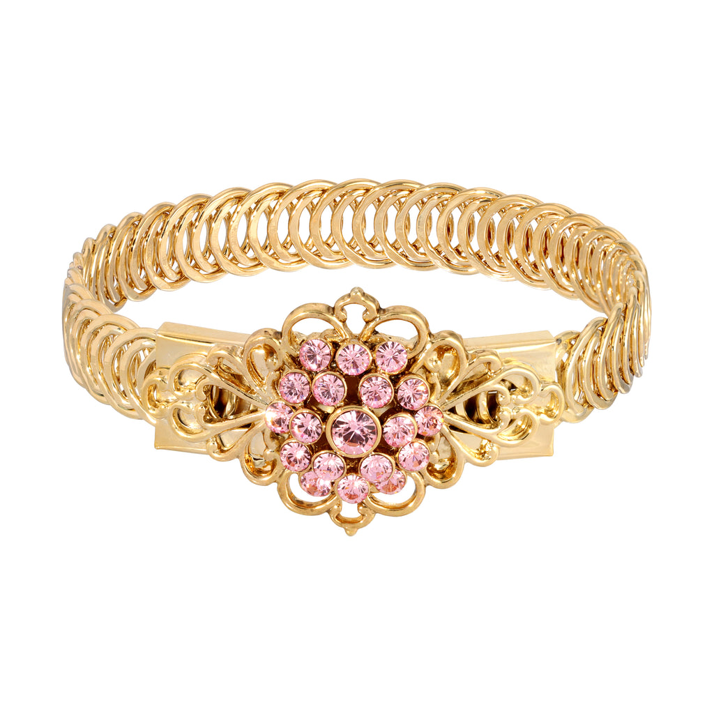 Gold Dipped Crystal Flower Overlay Belt Bracelet