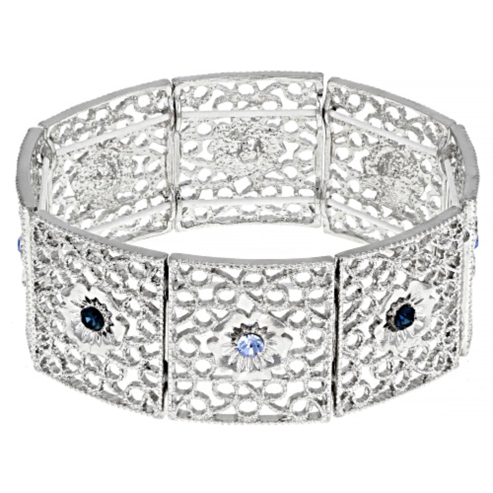 Sapphire Blue Crystal Filigree Stretch Bracelet