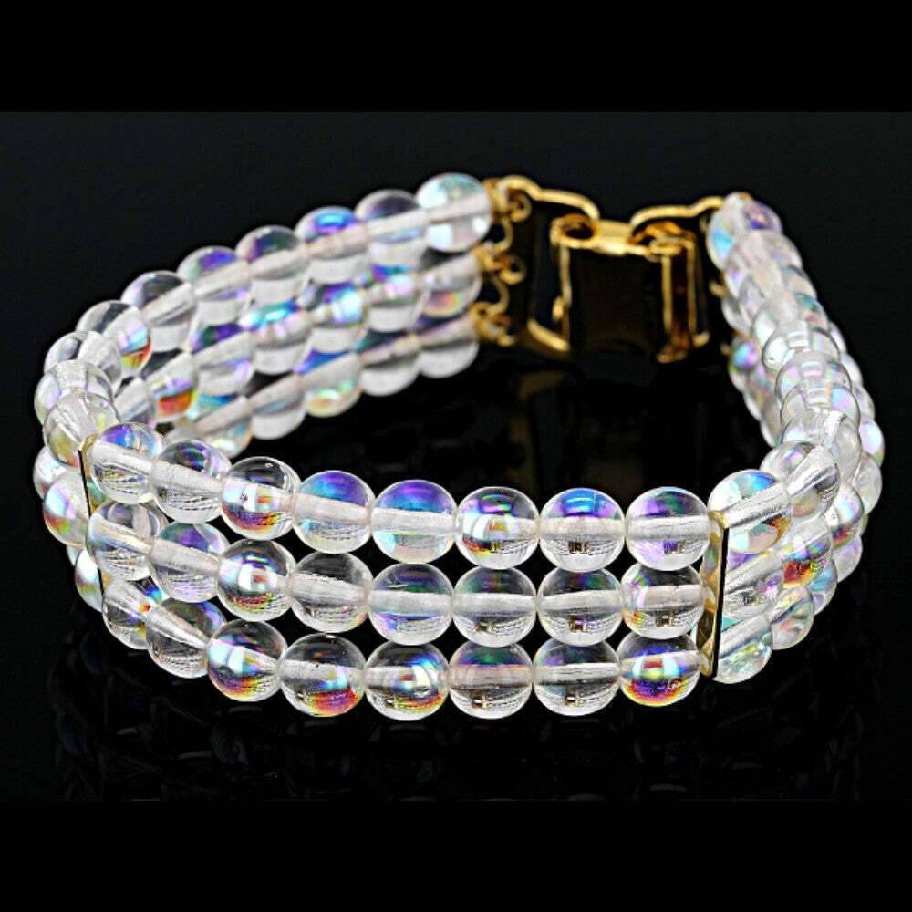 Round Three Row AB Glass Beaded Bracelet