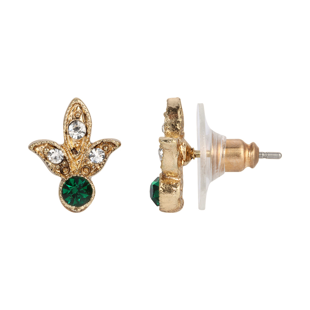 La Belle Epoque Clear Crystal And Emerald Green Stud Earrings