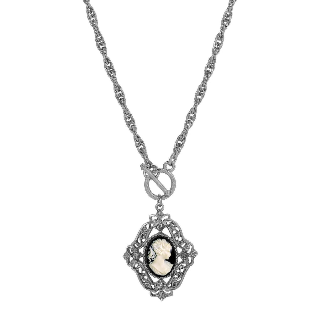 Antigua Cameo Black Crystal Toggle Necklace 18 Inch