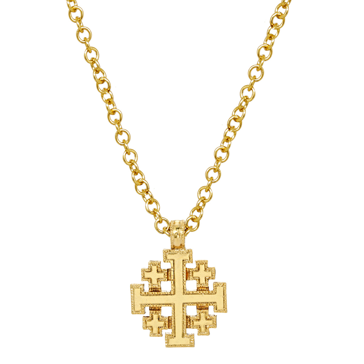 Symbols Of Faith Gold Jerusalem Cross Pendant Necklace 18