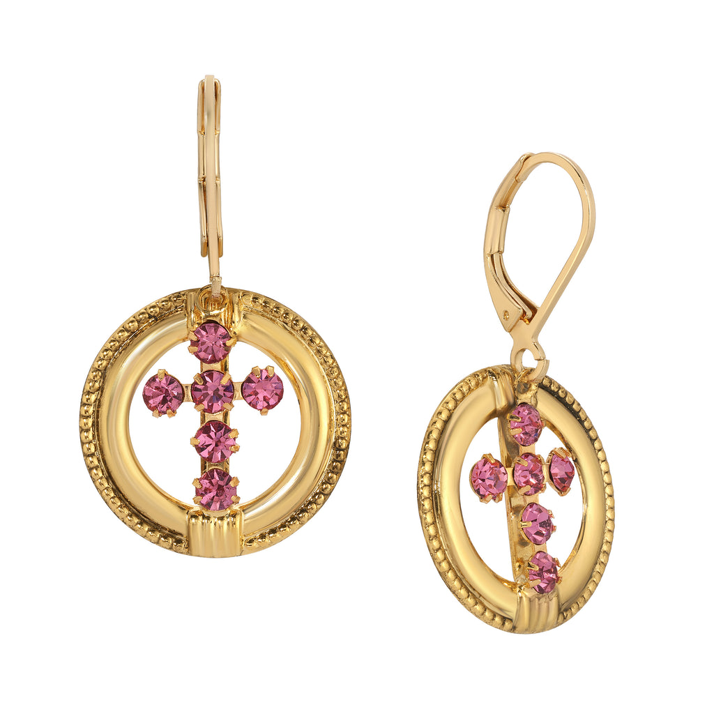 Golden Hoop European Crystal Cross Drop Earrings