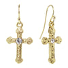 1928 Jewelry Crystal Accent Ornate Gold Tone Cross Drop Earrings