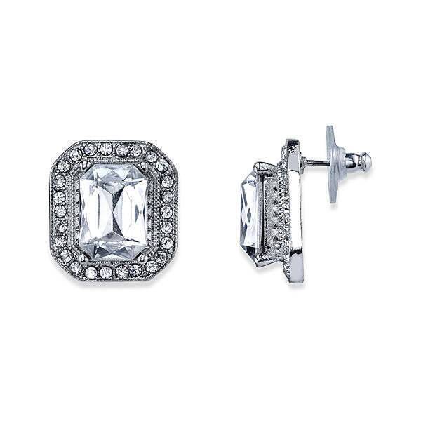 1928 Jewelry Crystal Octagon Button Earrings