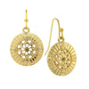 1928 Jewelry Round Disk Swirly Filigree Crystal Drop Earrings