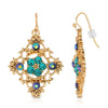 2028 Jewelry Diamond Shaped Filigree Flower Crystal Drop Earrings