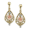 1928 Jewelry Porcelain Rose With Crystal Accent Filigree Drop Earrings