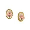 1928 Jewelry Porcelain Rose Filigree Oval Button Earrings