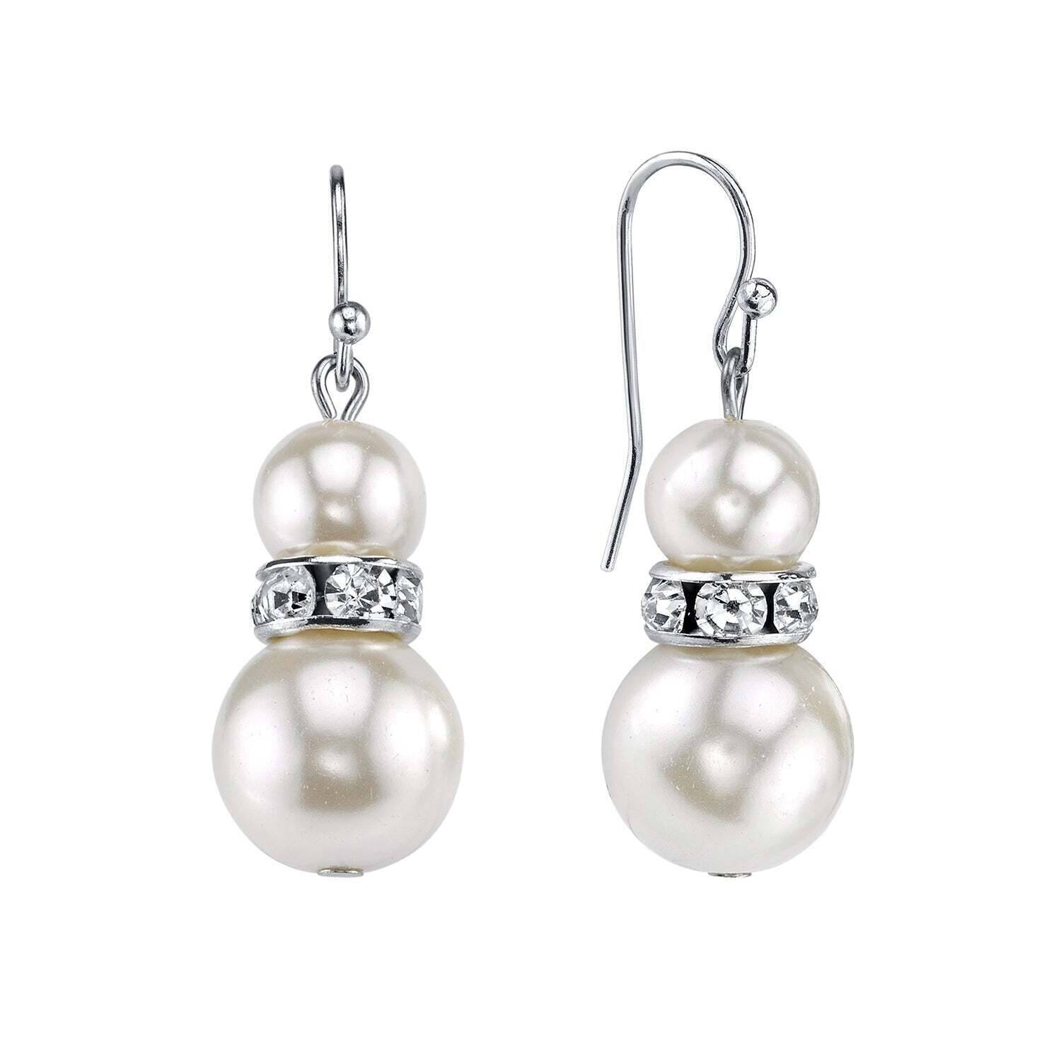 2028 Jewelry White Double Drop Faux Pearl Earrings