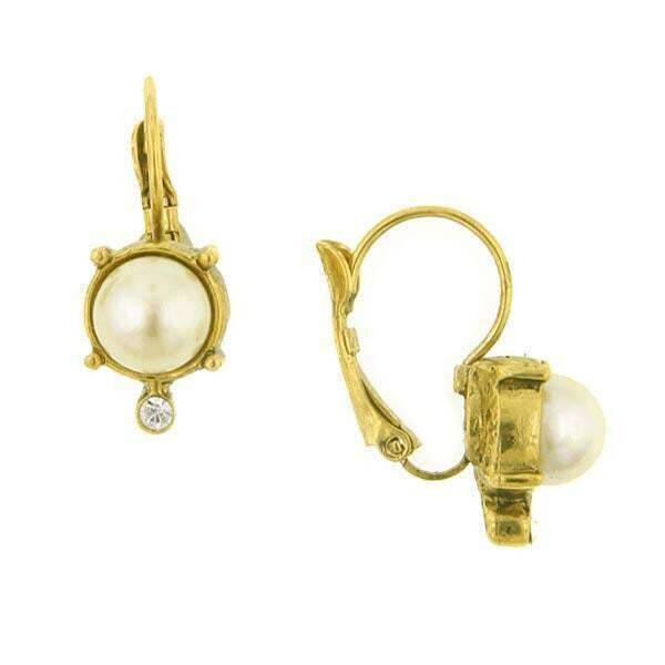 Antiquities Couture Faux Pearl and Crystal Leverback Drop Earrings