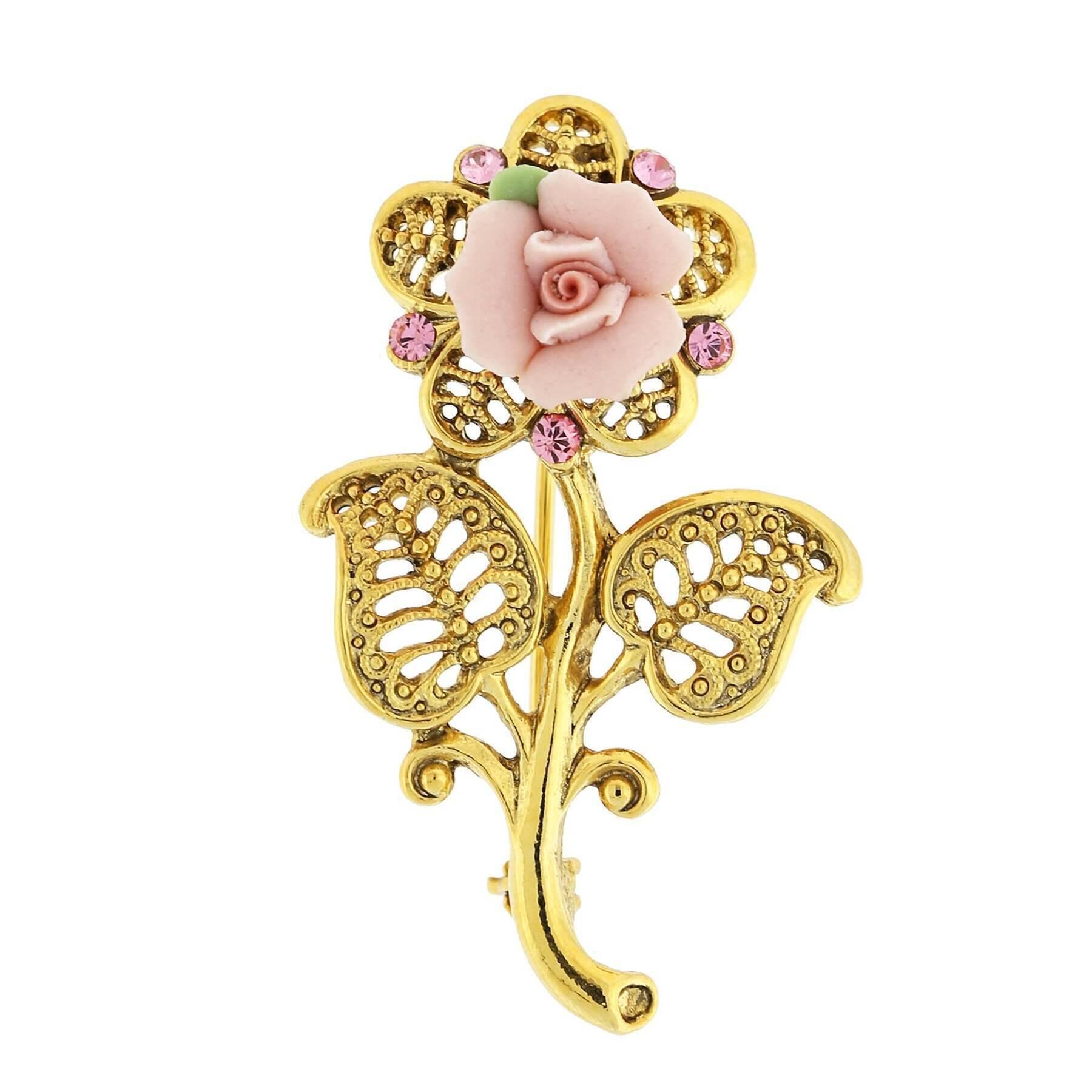 1928 Bridal Pink Crystal And Porcelain Rose Brooch | 1928 Jewelry