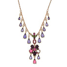 Antiquities Couture Rose Purple Pink And Green Multidrop Pendant Necklace 16" + 3" Extender